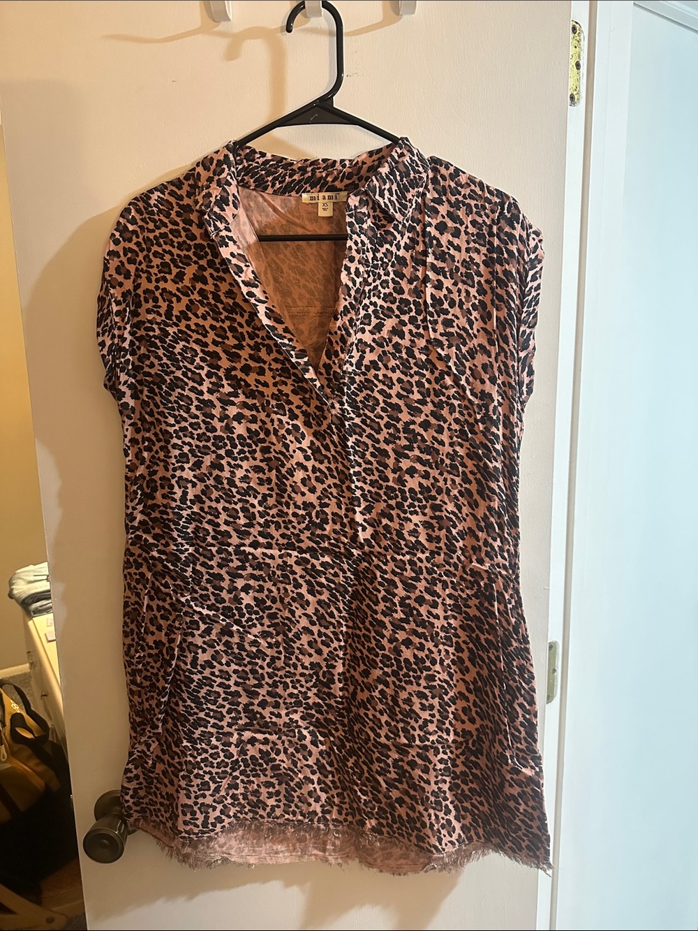 Leopard Print Short Sleeve V-Neck Dress / Tunic  - Pink